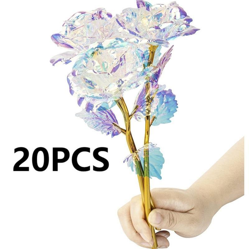 Galaxy crystal colorful rose flowers with love stand set of 20
