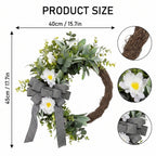 Classic Black and White Striped Bow Wreath Faux Greenery and White Floral Door Hanger Modern Farmhouse Spring Summer Decor for Front Door Wedding and Party Backdrop