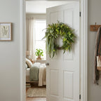 Artificial Greenery Wreath with Ribbon Bow, Rustic Farmhouse Spring Summer Wreath for Front Door Outdoor Porch Wall Home Decor