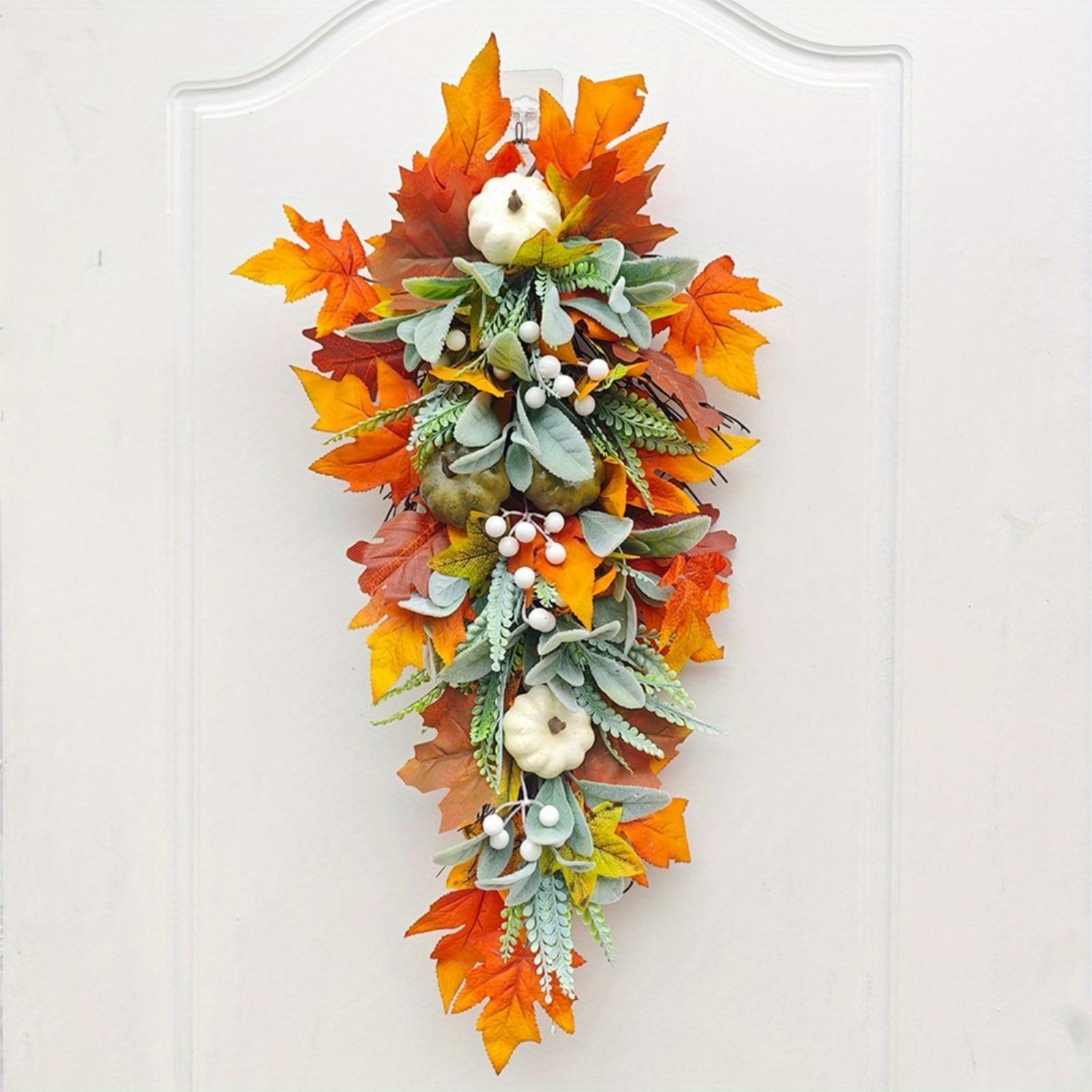Artificial sunflower pumpkin maple leaf swag 23 inch autumn front door porch mantel decor