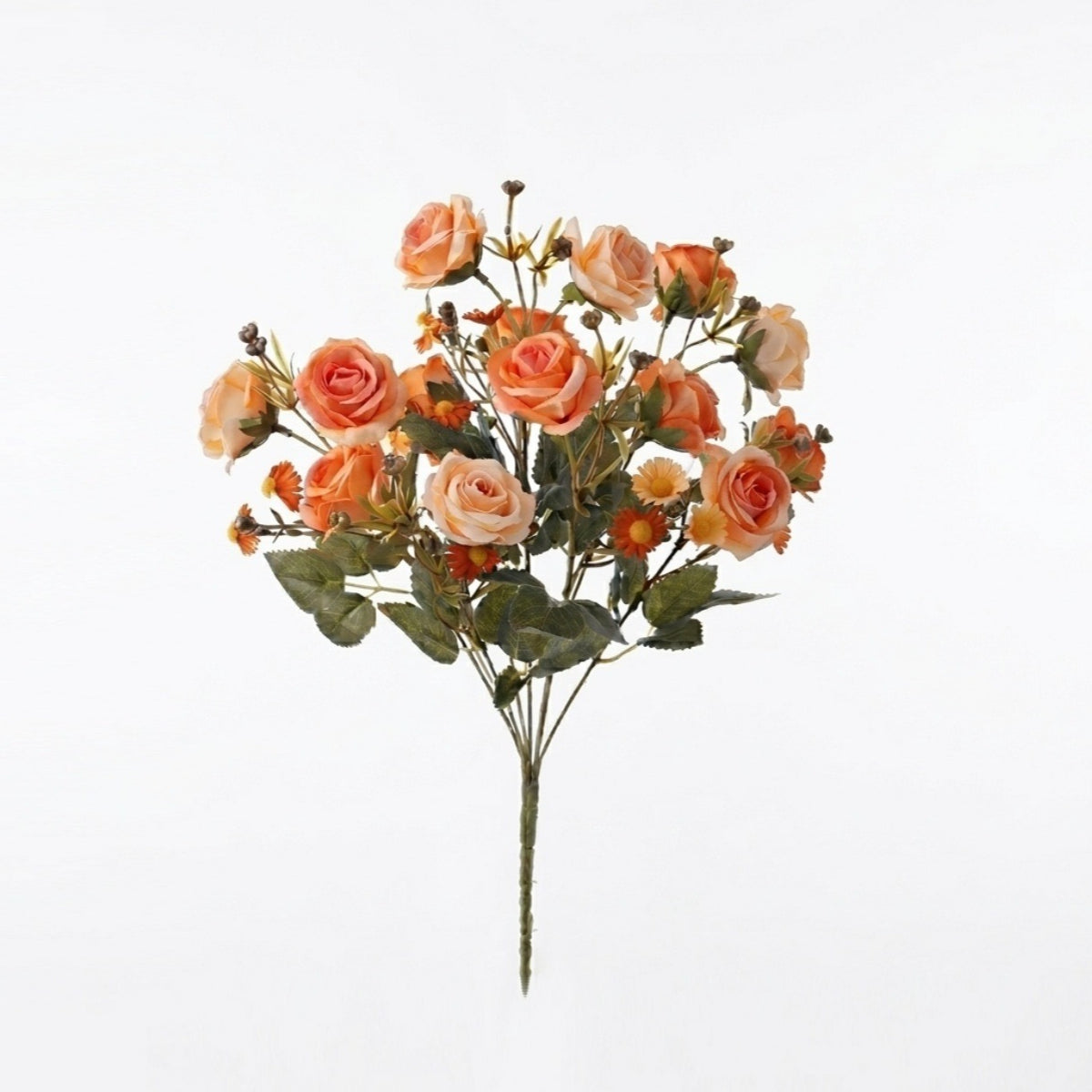 Artificial rose daisy bouquet 2pcs orange UV resistant faux flowers for outdoor garden porch window box balcony decor