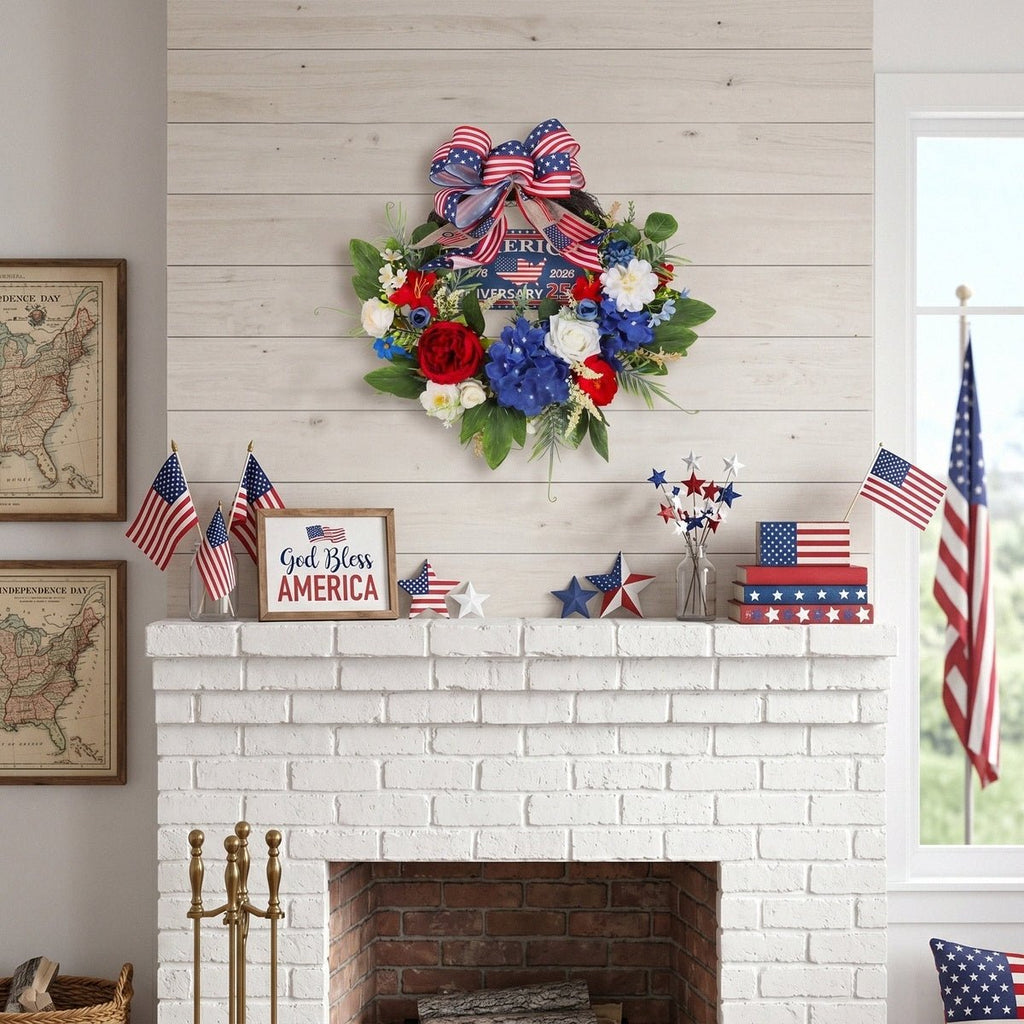 250th anniversary patriotic wreath USA 1776-2026 arranged for red white blue rose by IPOPU
