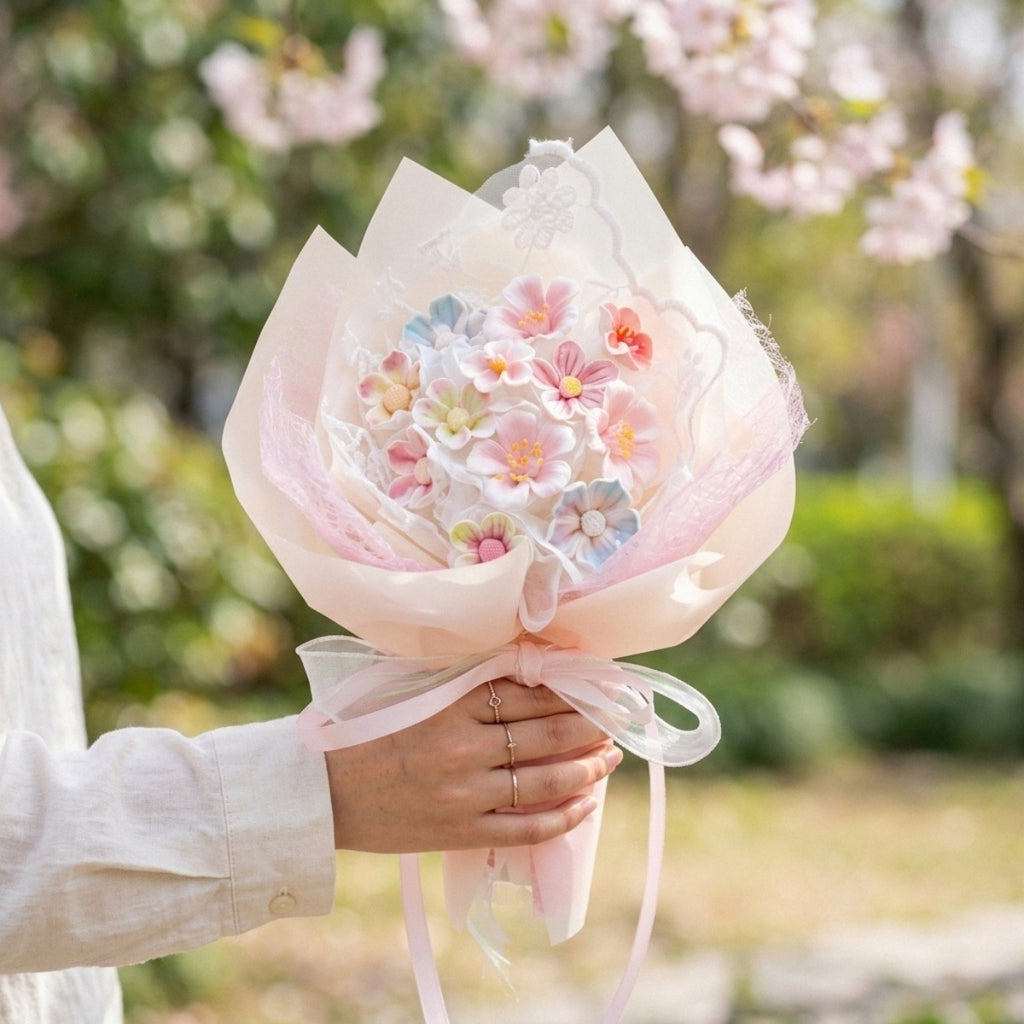 DIY ceramic flower bouquet material kit with glaze and handmade clay assembly parts for home decor stress relief crafting and gift giving