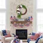Patriotic Red White and Blue Wreath Fourth of July Front Door Decor Americana Stars Burlap Bow Summer Floral Wreath for Home Wall Party