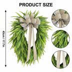 Artificial Fern Wreath with Striped Bow Green Foliage Door Wreath for Front Porch Home Wall Summer Spring Decor