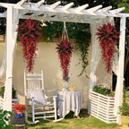 Artificial Red Ti Plant with Cascading Berry Bushes Fake Cordyline Fruticosa Polyester Tropical Leaves for Home Garden Patio Porch Wall Hanging Decor