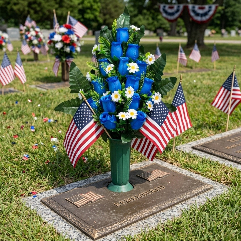 Cemetery flowers memorial rose bouquets with arranged for gravesite decoration by IPOPU