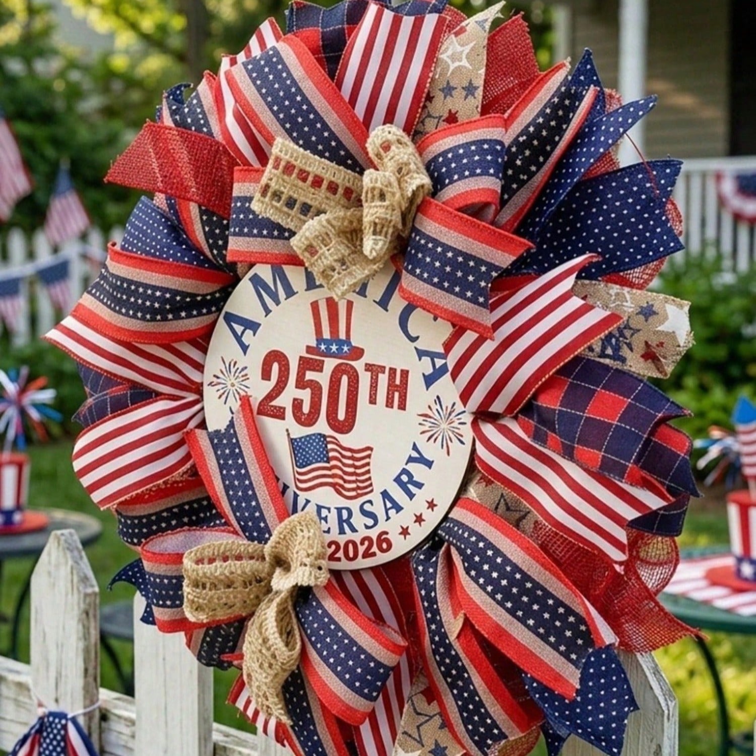 17.7" patriotic wreath for front door arranged for 4th of july memorial by IPOPU