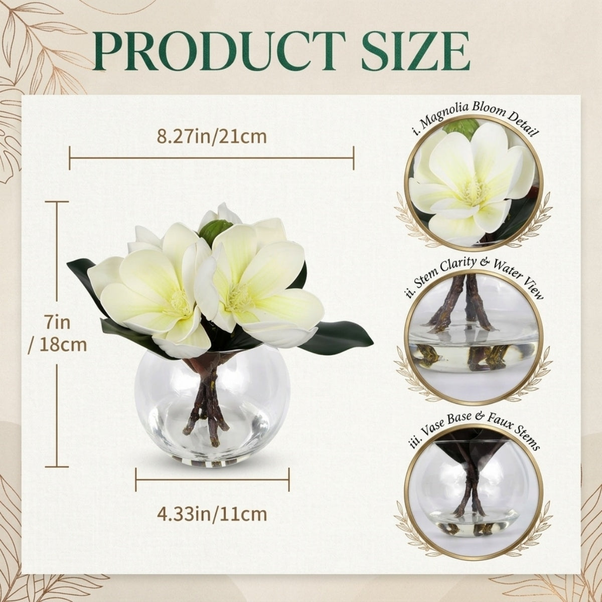 Artificial Magnolia Flowers in Glass Vase with Fake Water | Home Decor Bathroom Office Centerpiece