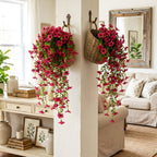 Artificial Hanging Flowers for Outdoors, Morning Glory Artificial Flowers with Eucalyptus Leaves, UV Resistant Fake Flower Realistic Faux Plants for Home Patio Porch Garden