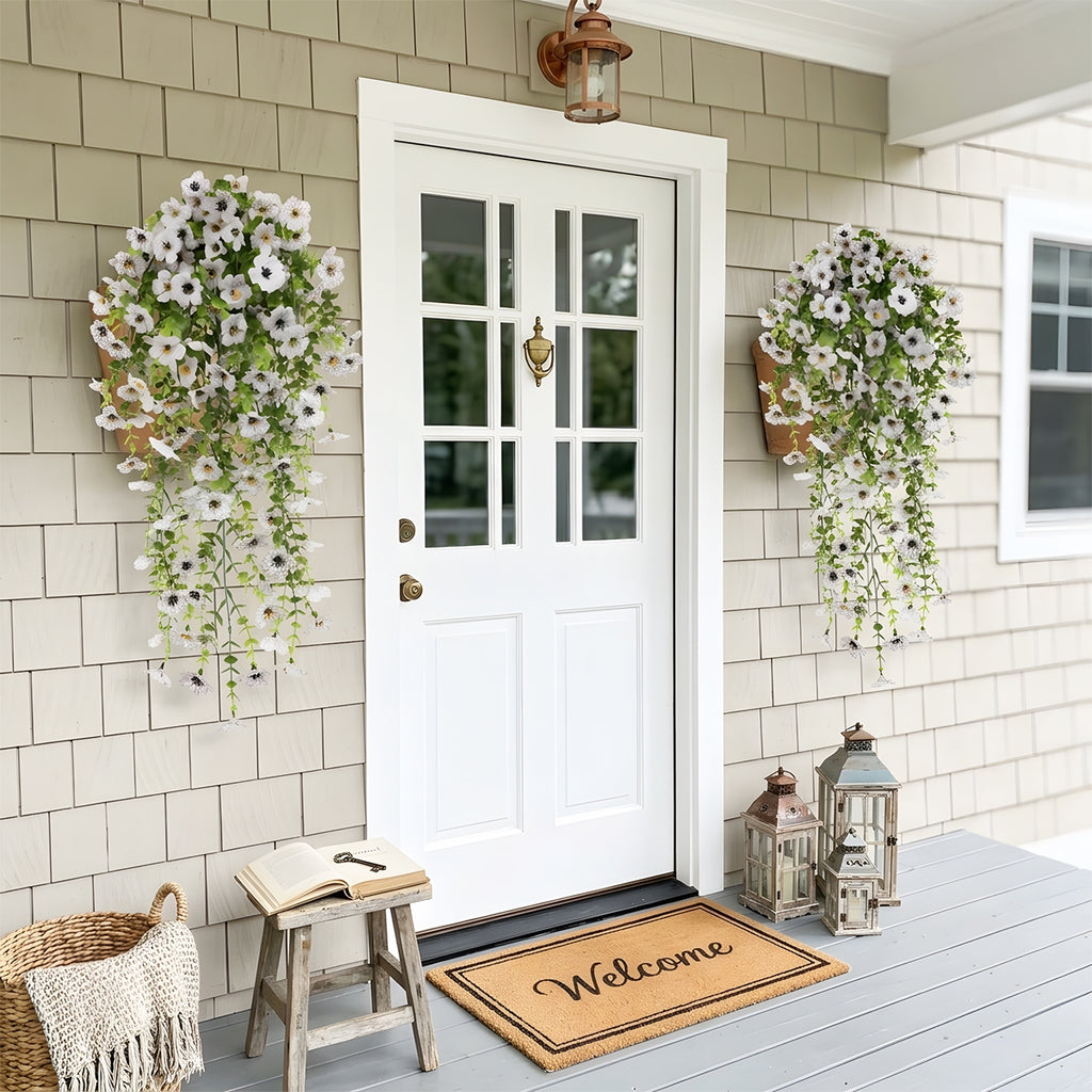 Artificial Hanging Flowers for Outdoors, Morning Glory Artificial Flowers with Eucalyptus Leaves, UV Resistant Fake Flower Realistic Faux Plants for Home Patio Porch Garden