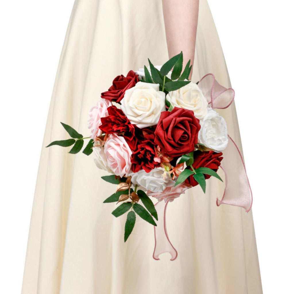 Handmade Bridal Wedding Bouquet | Ceremony Church Decoration in Blue Green Wine Red White Pink 5 Colors