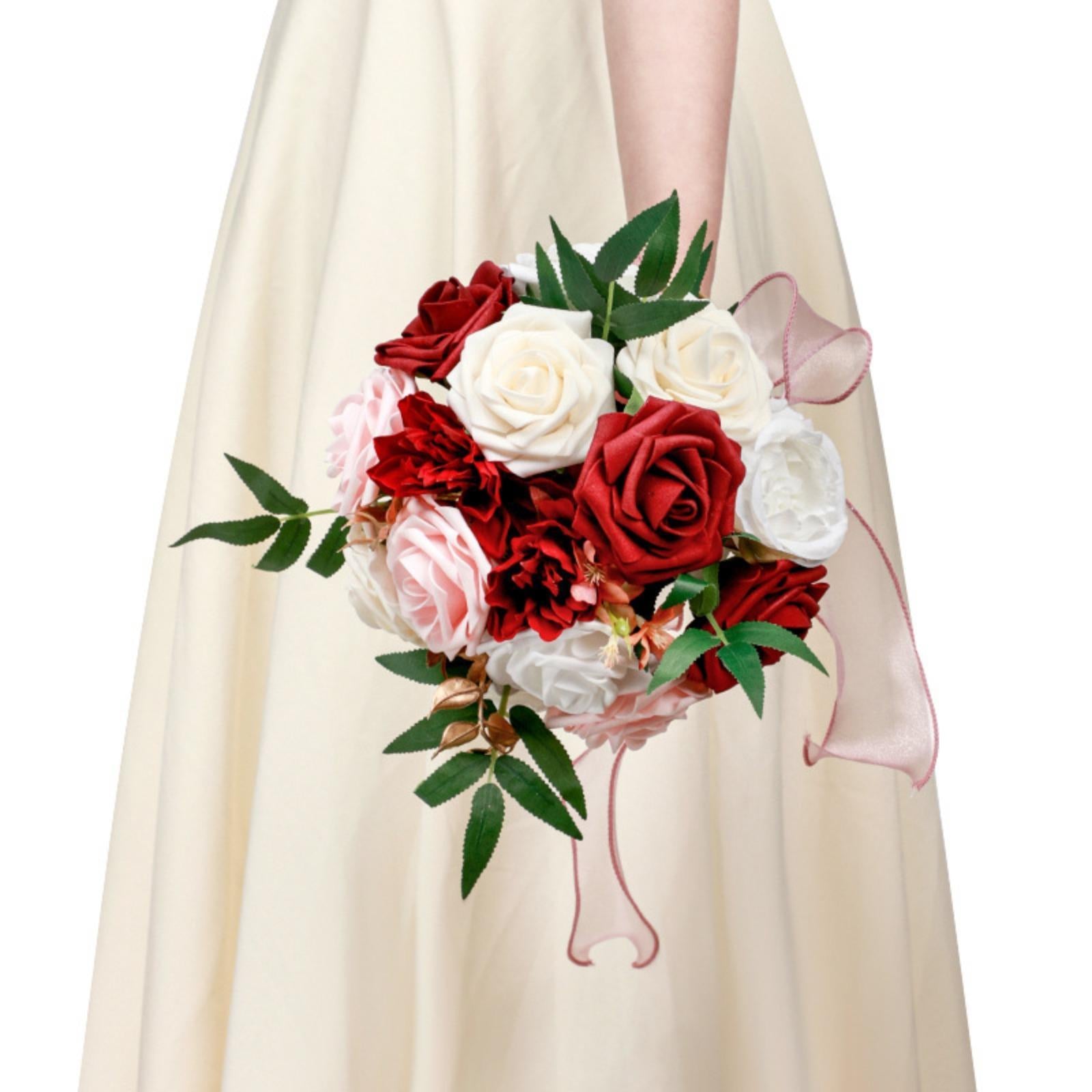 Handmade Bridal Wedding Bouquet | Ceremony Church Decoration in Blue Green Wine Red White Pink 5 Colors