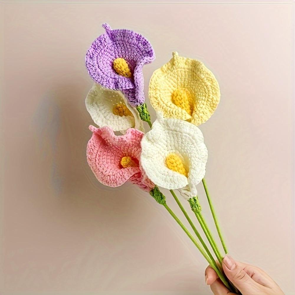 Handmade Crochet Calla Lily & Cotton Flowers | Wedding Bouquet Gift Party Easter Decor | White 5pcs or Purple 2pcs