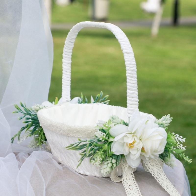 Elegant Wedding Flower Basket with Bowknot Design | Lightweight Handheld Petal Basket for Wedding Banquet & Party in Style A B