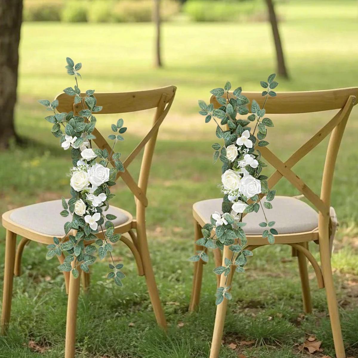 Artificial Pew Flowers Aisle Floral Swag 2pcs | Wedding Chair Ceremony Reception Church & Outdoor Decor in Provence Blue Purple
