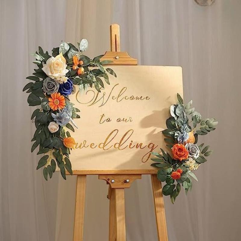Artificial Flowers for Wedding Welcome Sign & Arch | Ceremony Backdrop Party Decor in Orange Blue Purple Pink White
