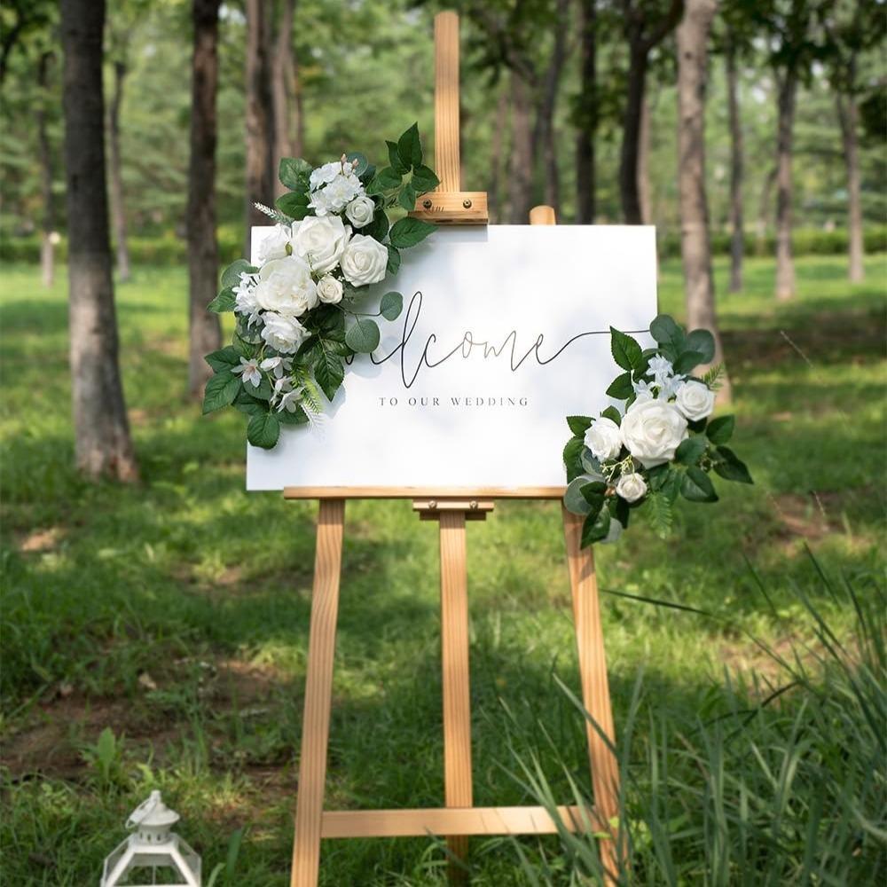 Rustic Artificial Flowers Wedding Arch Welcome Sign Decorations | Birthday Anniversary Ceremony in Yellow White Green Pink Orange Purple Blue Red