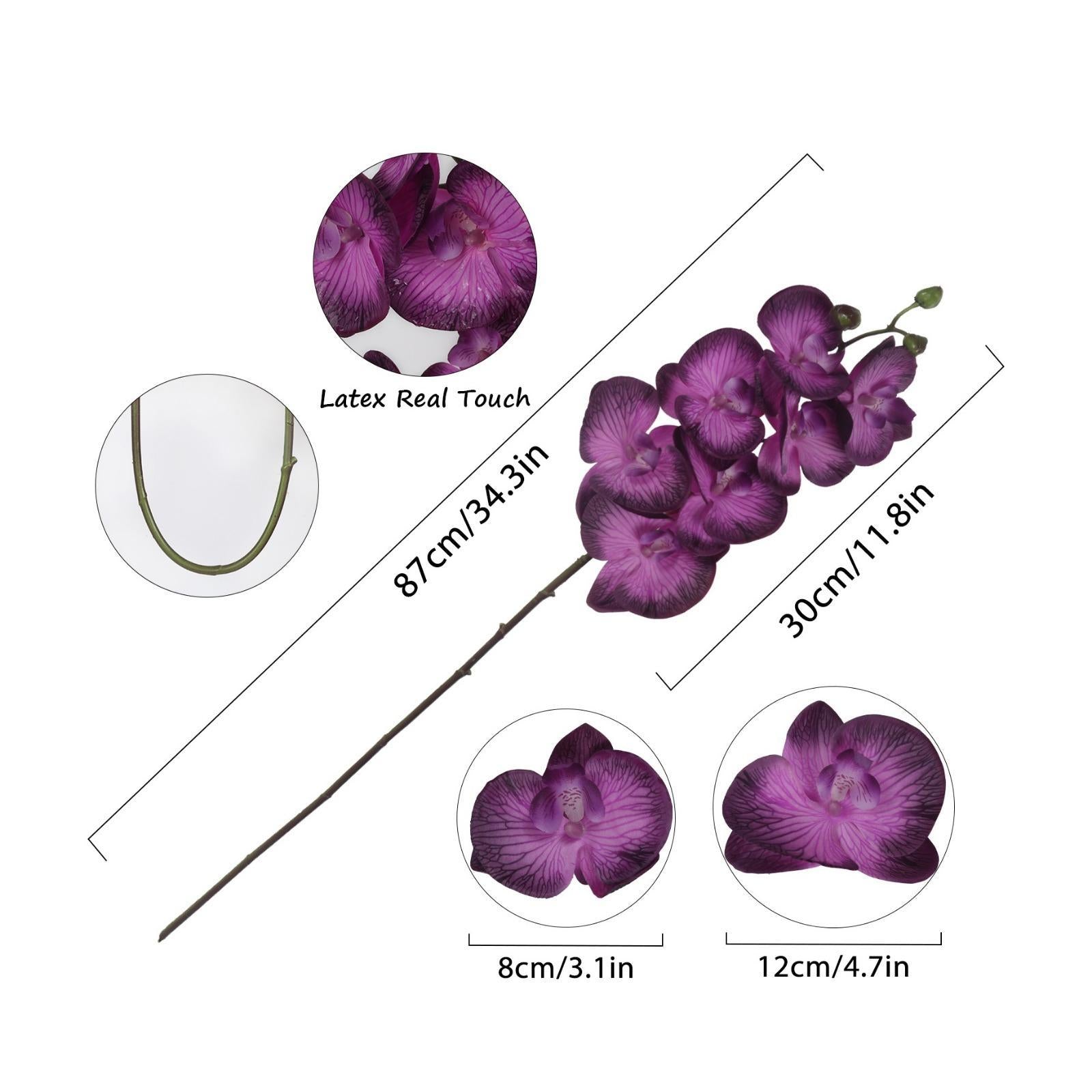Real Touch Phalaenopsis Orchid Branches 34 inch 2pcs | Wedding Home Party Bridal Shower & Graduation Decor in White Pink Light Purple Purple Orange Champagne