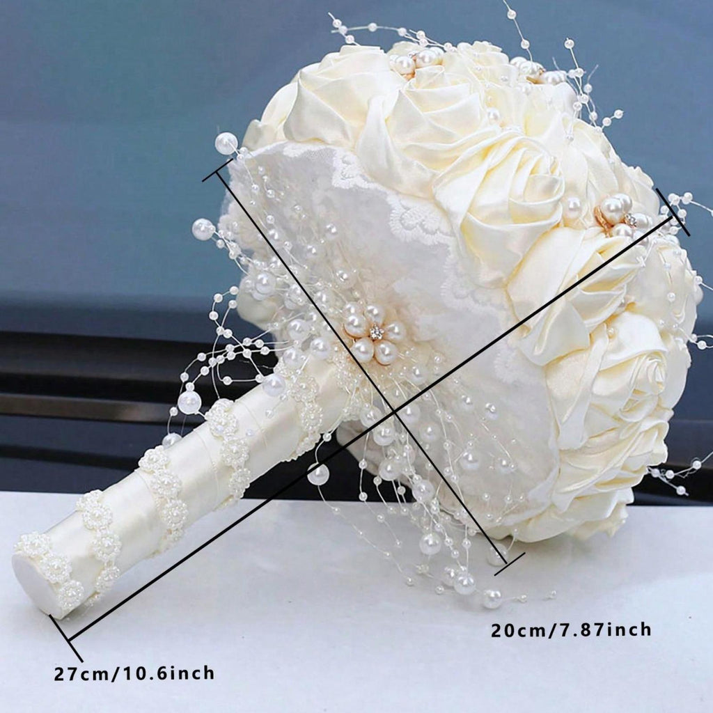 Luxury Rhinestone & Pearl Bridal Bouquet | Wedding Flowers for Bride & Bridesmaid in White & Pink