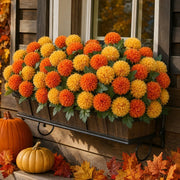 Artificial Orange & Yellow Mum Ball Flower Stems – 12-Piece Bouquet