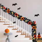 Black Halloween Garland | Artificial Maple Leaf Sunflower Pumpkin Vine for Fireplace Door Mantel & Party Decor in Yellow Orange