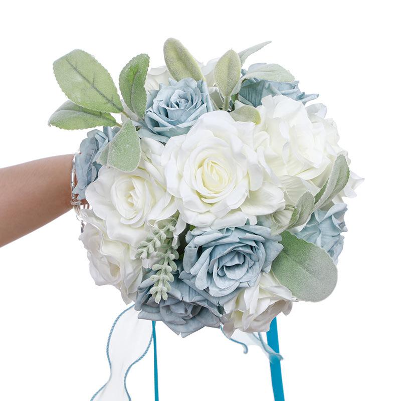 Silk Artificial Wedding Bouquet for Bride & Bridesmaids | Bridal Bouquet Wedding Decor in Blue Pink Champagne