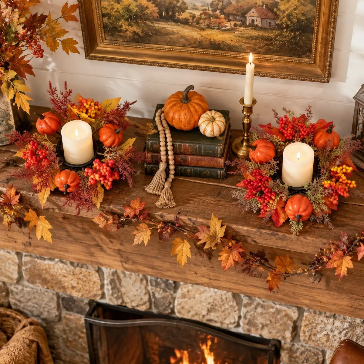 Fall Pumpkin & Berry Candle Rings – 4-Piece Set