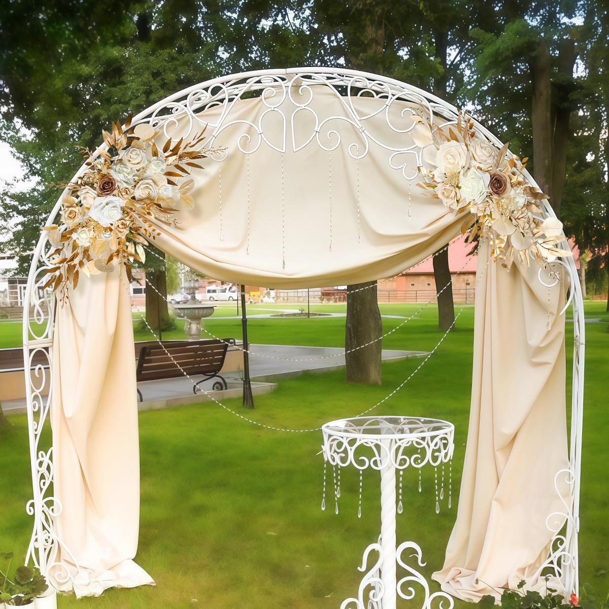 Boho Wedding Arch Garland Set of 2 | Eucalyptus Willow & Fabric Flowers for Indoor Outdoor Ceremony Decor