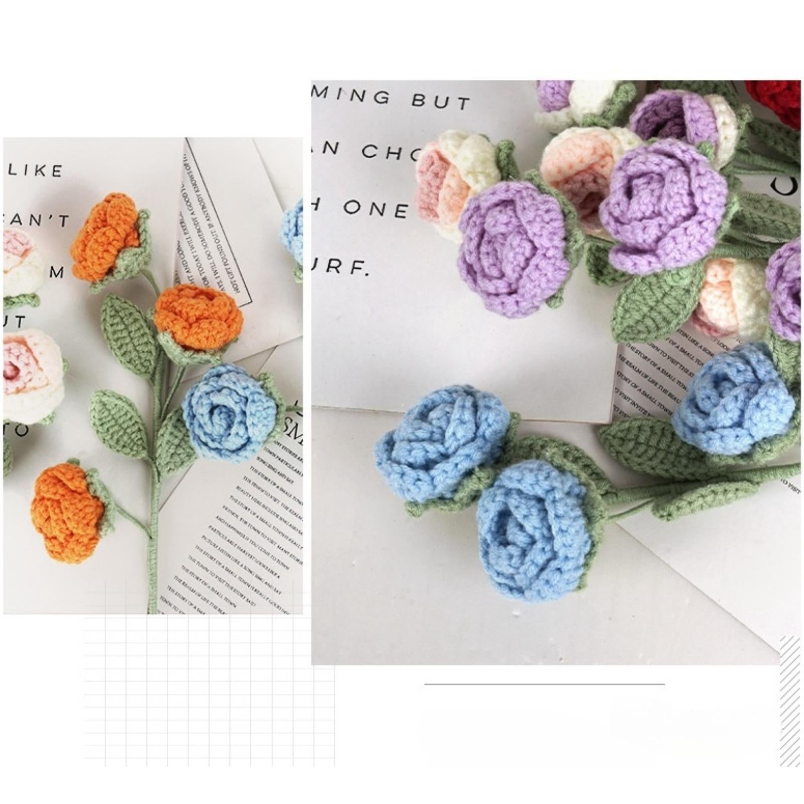 Handmade Wool Rose Bouquet Set of 2 | Multi-Headed Forever Roses Gift for Valentine's Day Anniversary in Red Pink Blue Purple