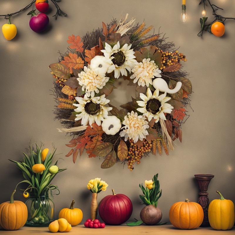 Fall Swag Wreath | Teardrop Maple Leaf Autumn Wreath for Front Door Thanksgiving Home Decor