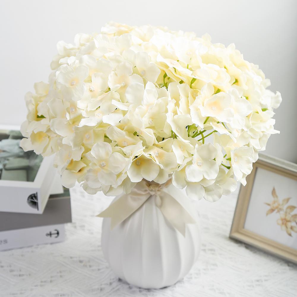 Real Touch Faux Hydrangea Flowers with Stems 10pcs | Wedding Home Party Easter & Graduation Decor in Beige White Pink Blue 8 Colors