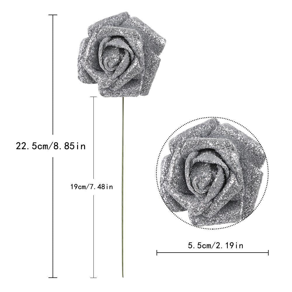 Glitter Artificial Roses with Stems 25pcs | Gold Rose Gold Red Pink Blue Wedding Bridal Bouquet & Party Decor in 16 Colors