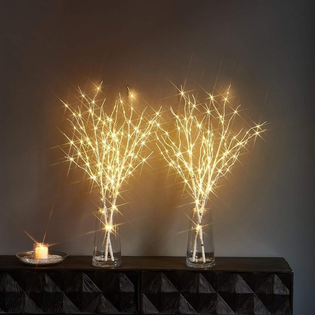 Lighted Brown Willow Branches 2PCS | 31" 50 LED Warm White with Timer & Dimmer for Holiday Wedding & Home Decor