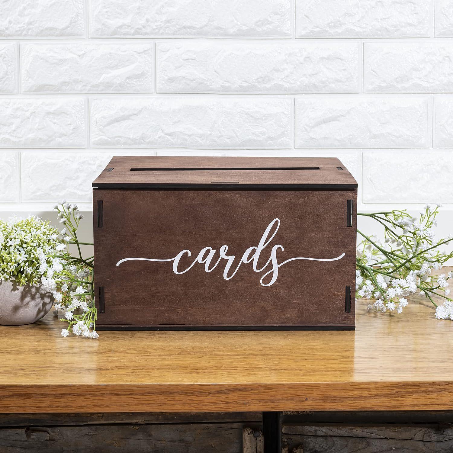 Wooden Wedding Card Box with Slot and Lid | Rustic Reception Gift Money & Card Holder Keepsake