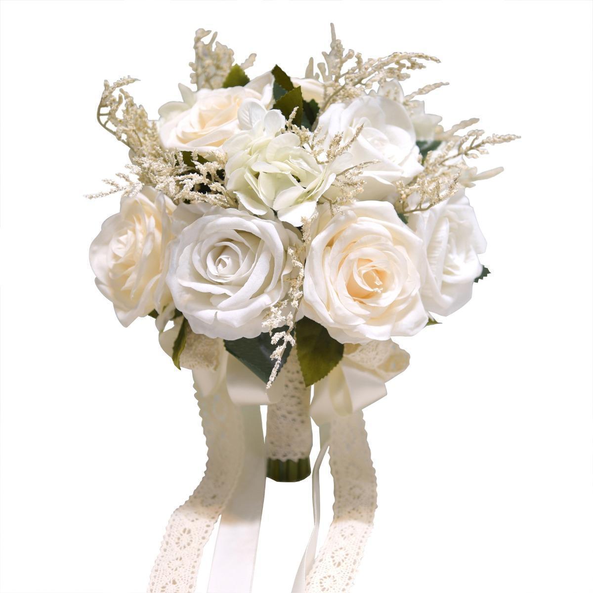 Artificial Rose Bridal Bouquet | French Vintage Boho Rustic Wedding Church & Toss Bouquet in 5 Colors