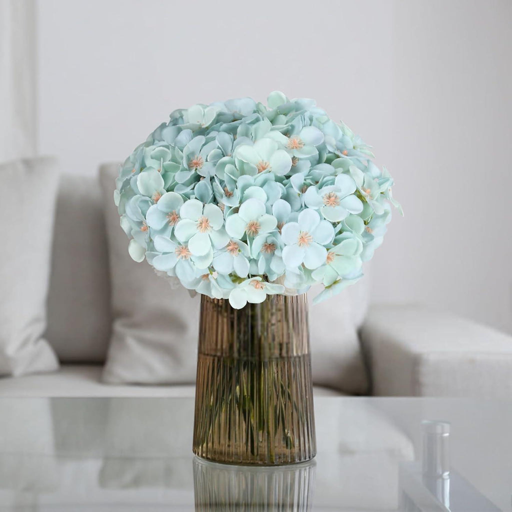 Artificial Hydrangea Bouquet 4 Packs 28 Stems | Wedding Centerpiece Baby Shower Home & Party Decor in Blue Pink Red White Champagne