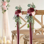 Artificial Flower Chair Decorations with Chiffon Ribbons 4pcs | Wedding Ceremony Banquet & Party Chair Decor in 10 Colors