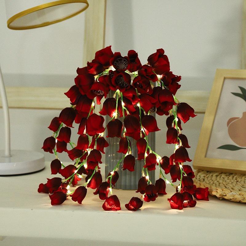 LED Lily of the Valley Bouquet Night Light | 10 Artificial Stems Bedroom Home Decor Romantic Gift in Pink & Red