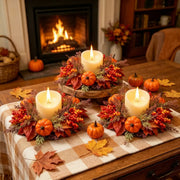Fall Maple Leaf Pumpkin Candle Rings – 4-Piece Set, 10.24in