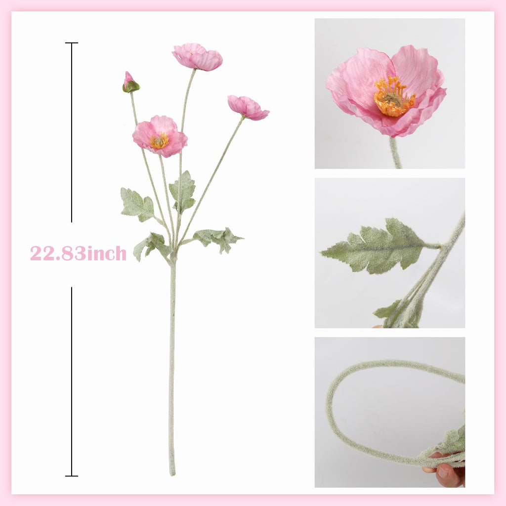 Silk Artificial Poppy Flowers 8pcs with Stem | Wedding Party Table Centerpiece & Home Decor in 10 Colors