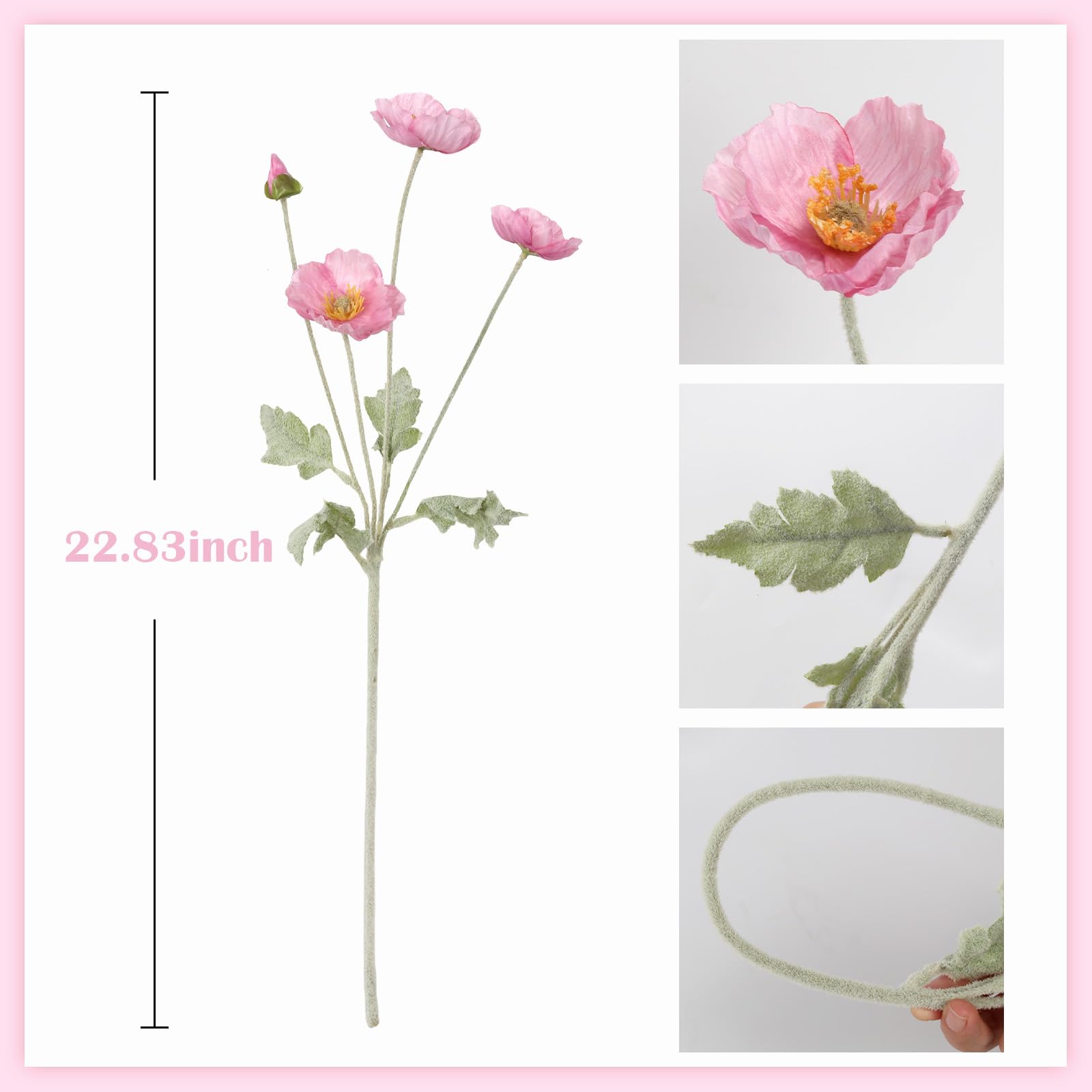 Silk Artificial Poppy Flowers 8pcs with Stem | Wedding Party Table Centerpiece & Home Decor in 10 Colors