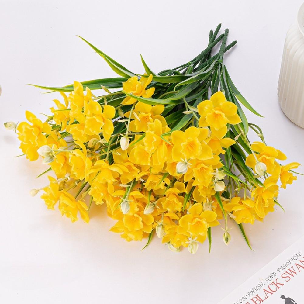 Artificial Daffodils Flowers 5 Bundles | Faux Spring Blooms for Wedding Home Garden & Photography Decor in Yellow Beige