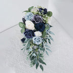17 Inch Water Drop Blue Rose Bridal Bouquet | Luxury French Style Wedding Bridesmaid & Photo Shoot