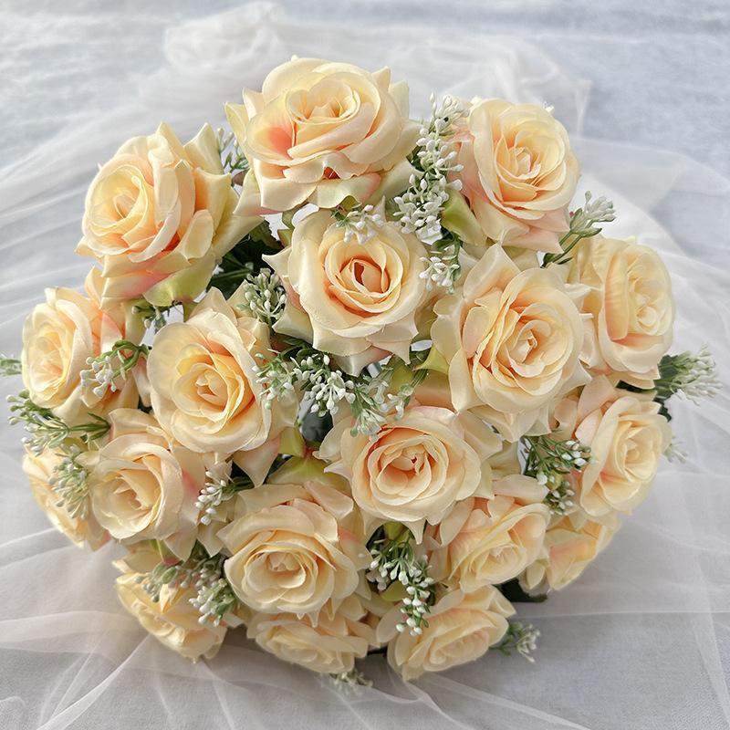 18-Head Artificial Ice Heart Corner Rose Bouquet | Valentine's Day Wedding Home Desktop & DIY Decor in Red Pink White Yellow