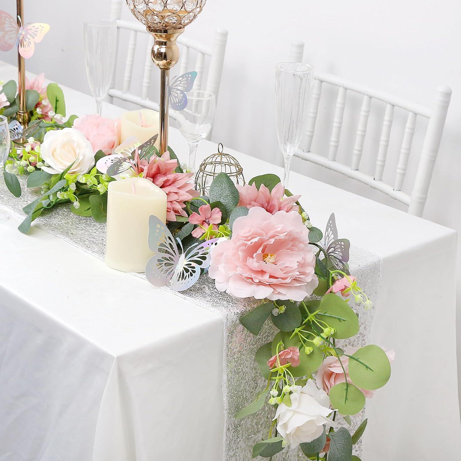 Artificial Rose and Eucalyptus Garland | Wedding Arch Table Backdrop Centerpiece & Home Decor in Pink White Purple Red