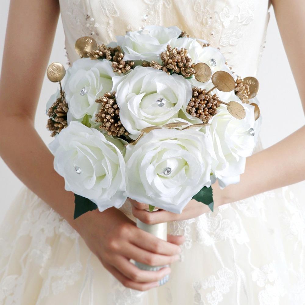 Rose Wedding Bouquet for Bride & Bridesmaid | Wedding Ceremony Prom & Party Decoration in White Red Orange Blue