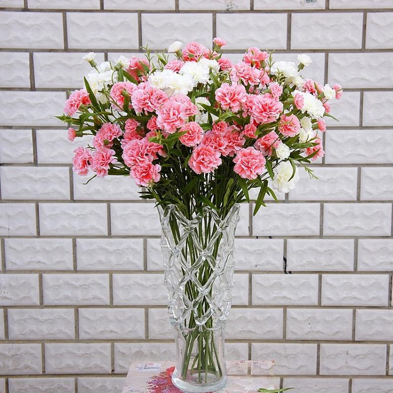 Artificial Carnation Flowers with Stems 2pcs | Wedding Home Table Centerpiece & Floral Arrangement in White Yellow Red Pink 6 Colors