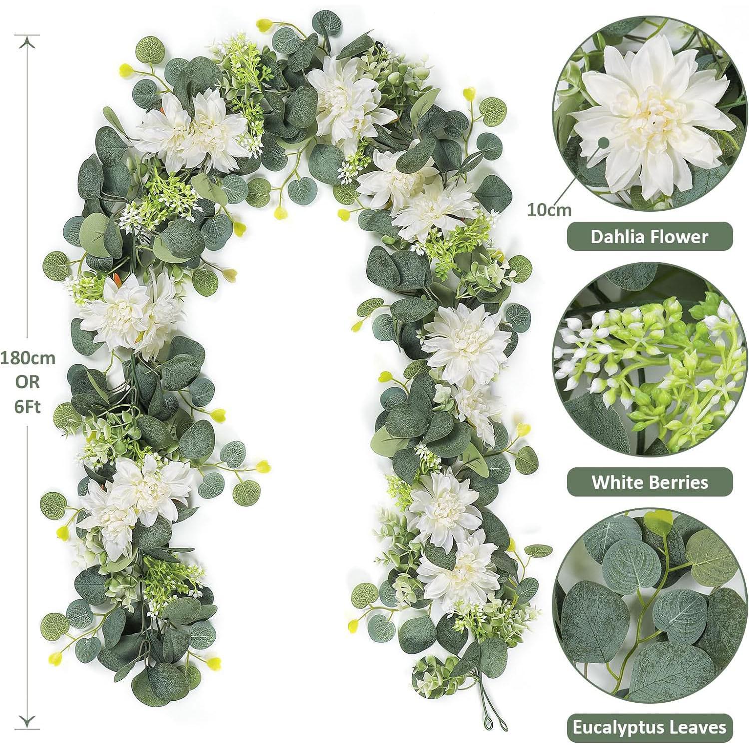 Dahlia Flower Vine Hanging Floral Garland | Wedding Arch Bedroom Home Wall Backdrop & Room Decor in White