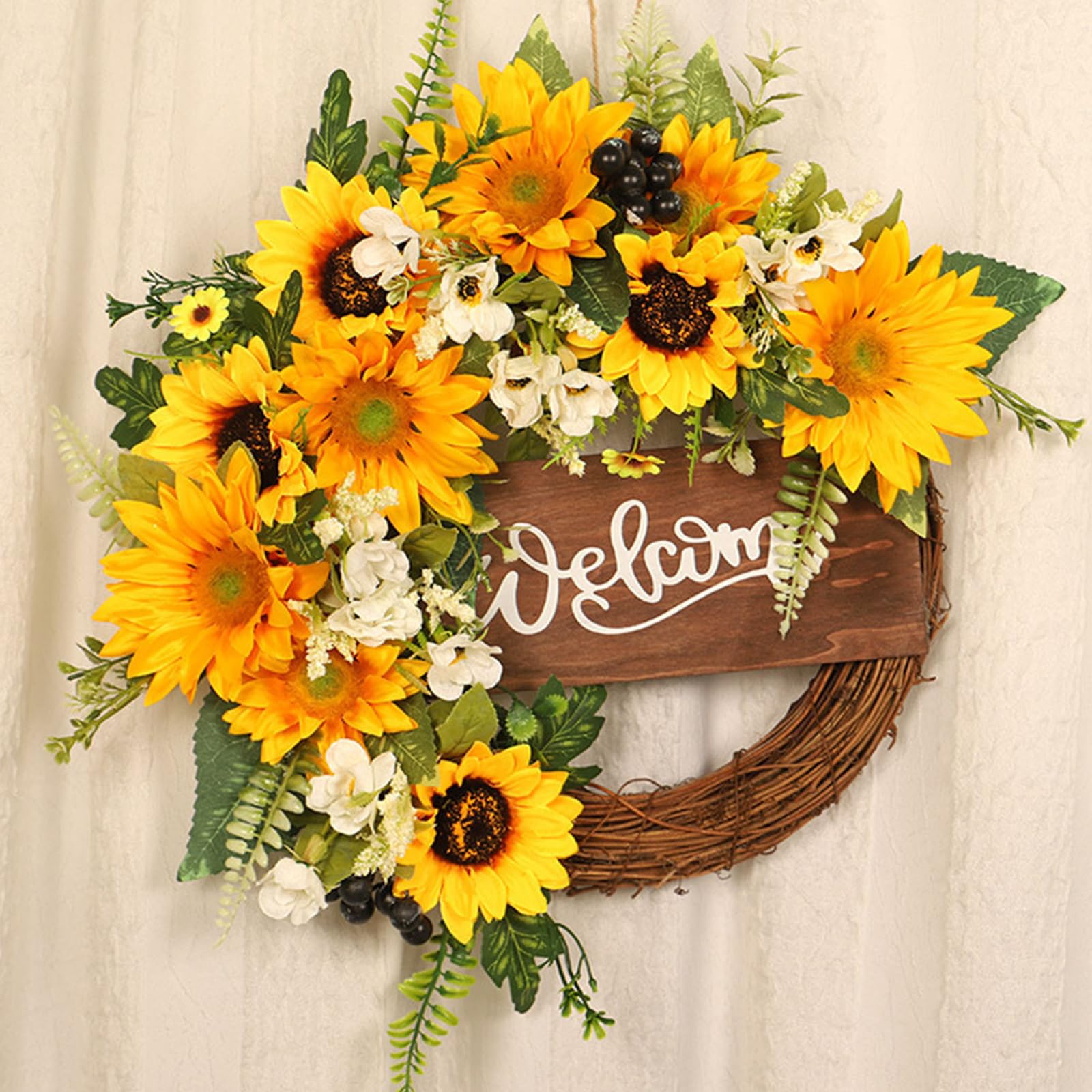 Artificial Sunflower Welcome Wreath | Front Door Window Outdoor & Indoor Home Decor All Season